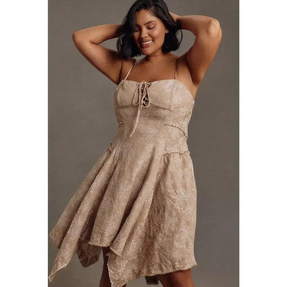 NWT By Anthropologie Corset Seamed Mini Dress Size Plus 1X Beige 9F408 - Picture 4 of 14
